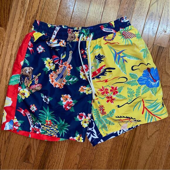 Polo Ralph Lauren Big Boys 5.75” Hawaiian Bear Color Block Swim Trunk XL (18) - Picture 2 of 14